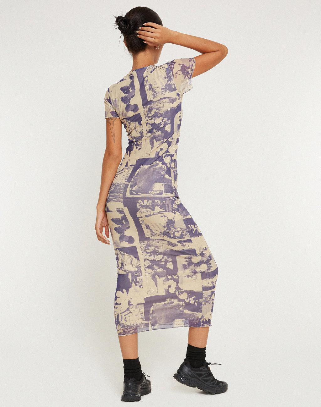 Roska - Robe midi en maille imprimée, collage floral Shadow Purple