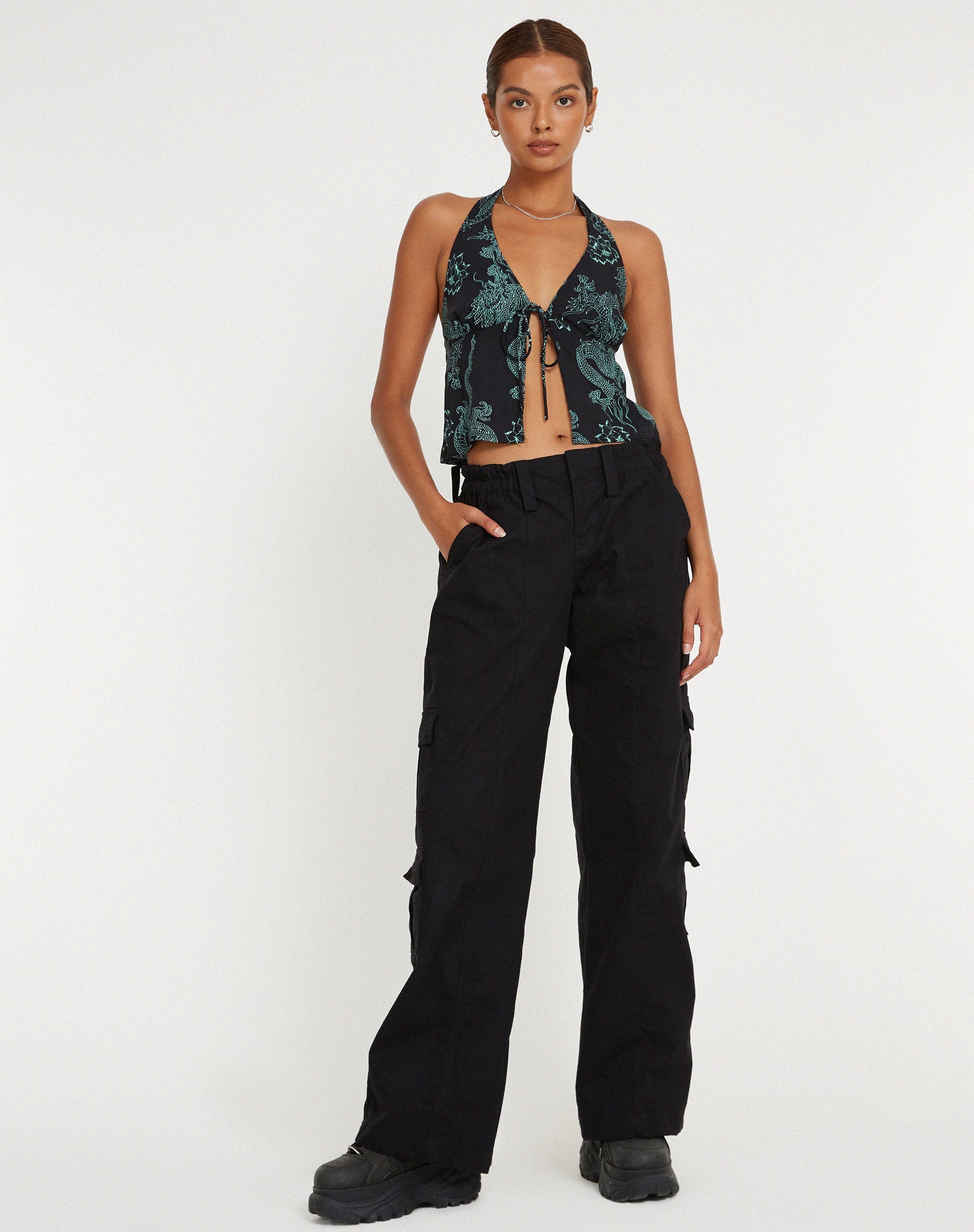 Image de Roula Halter Top in Dragon Flower Black Mint