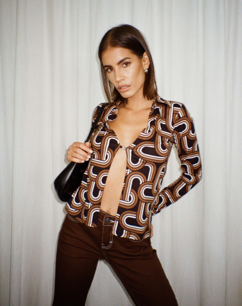 Ruix Long Sleeve Top in Tonal Interlink Black (Top à manches longues en mailles tonales)