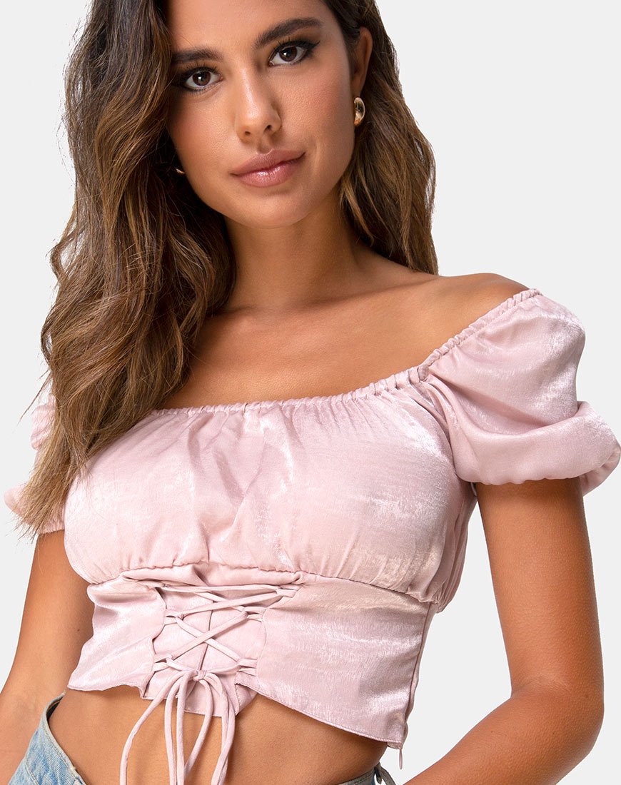 Image de Ruiz Off The Shoulder Top in Satin Dusty Rose