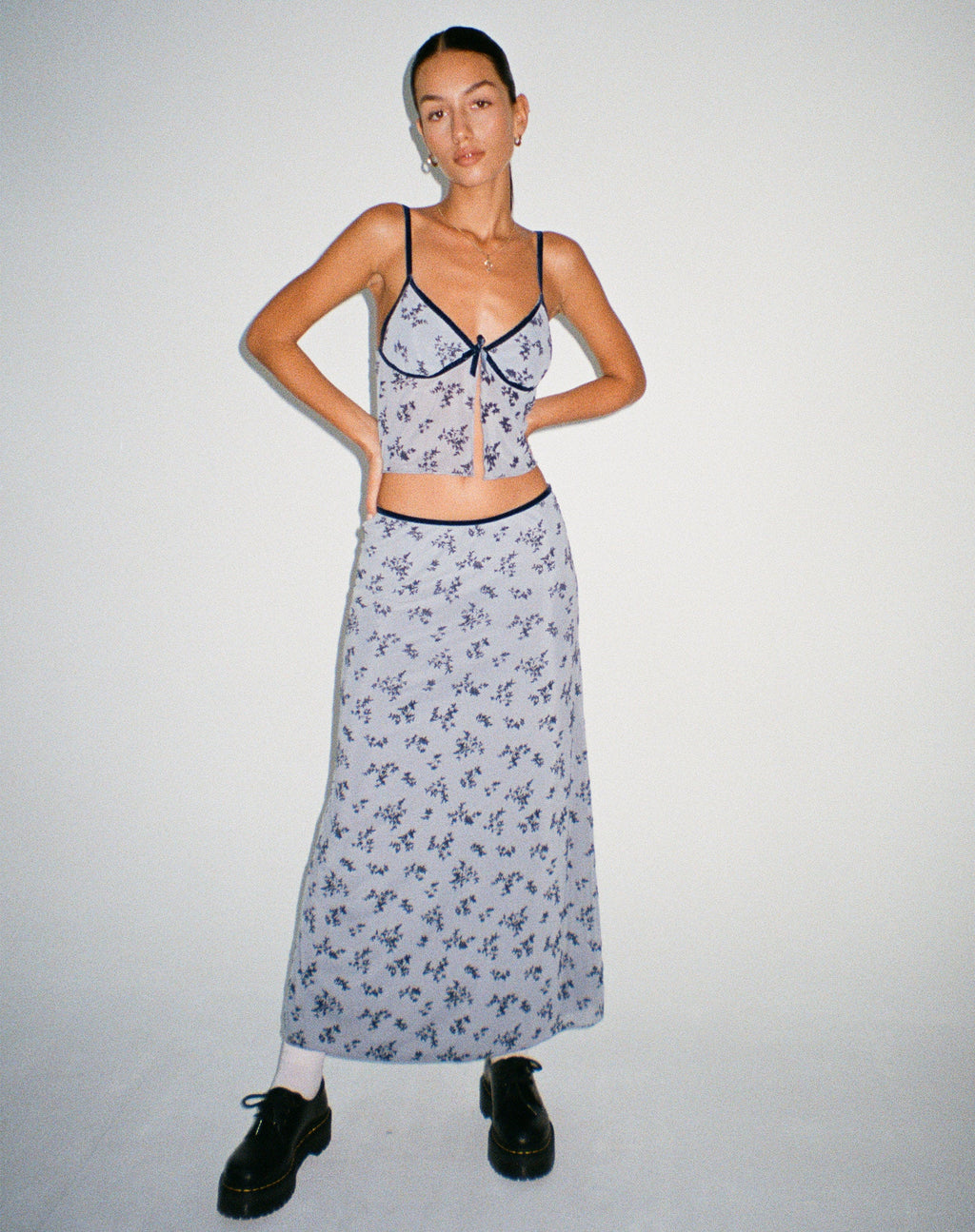 Jupe longue Rinzi, bleu clair, flocage botaniste noir