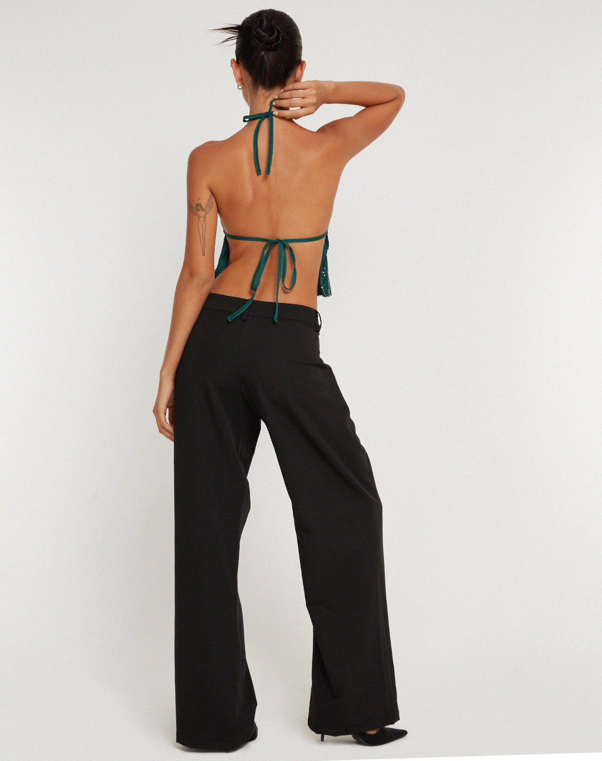 image de Runita Halter Top in Drape Sequin Forest Green