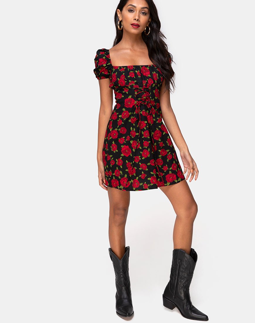 Image de Ruzenta Mini Dress in Roaming Rose Black