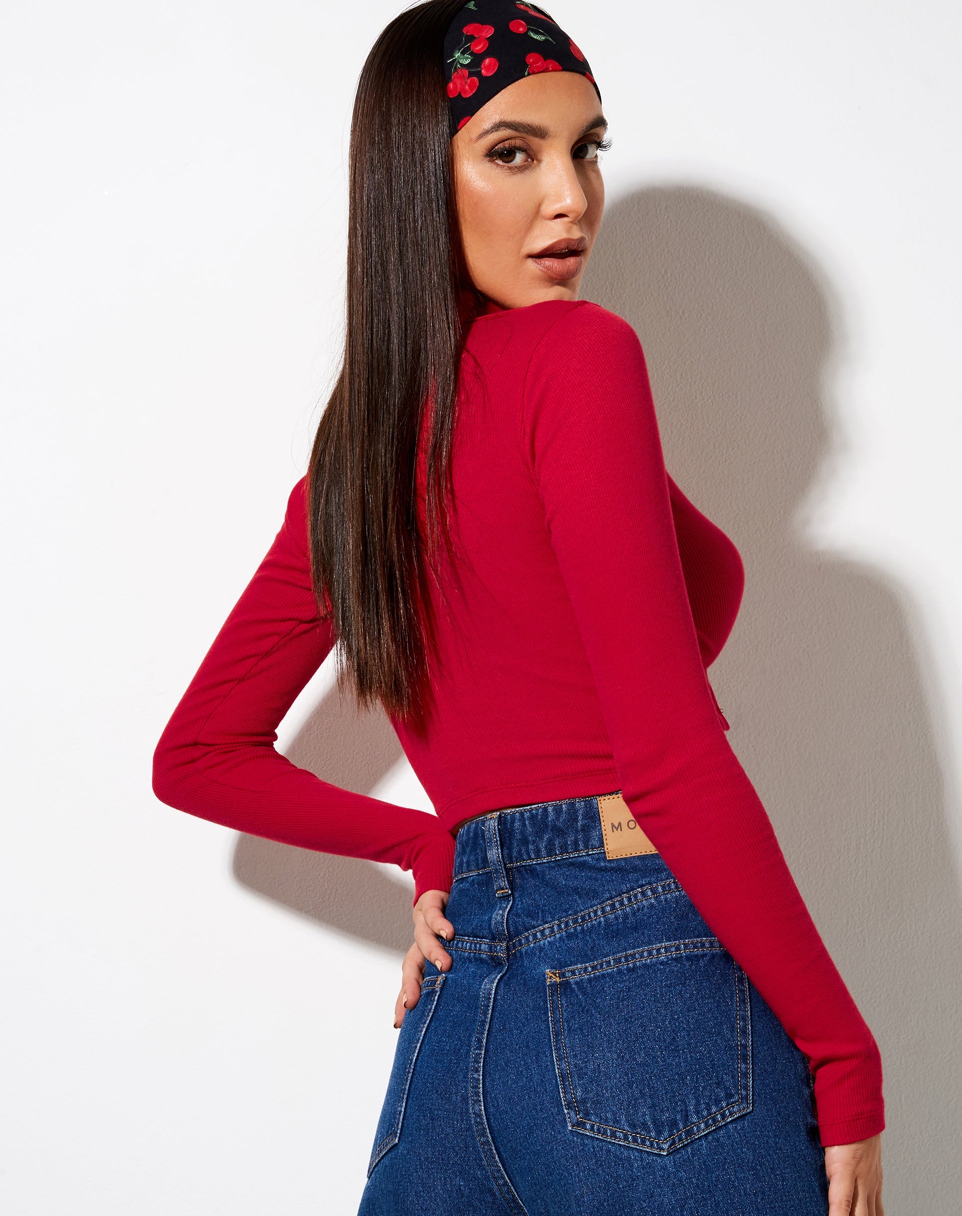 Image de Ryals Long Sleeve Top in Rib Racing Red