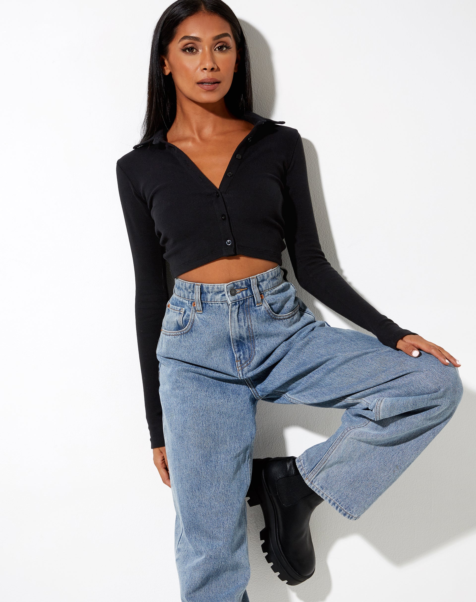 Image de Ryals Long Sleeve Top in Rib Black