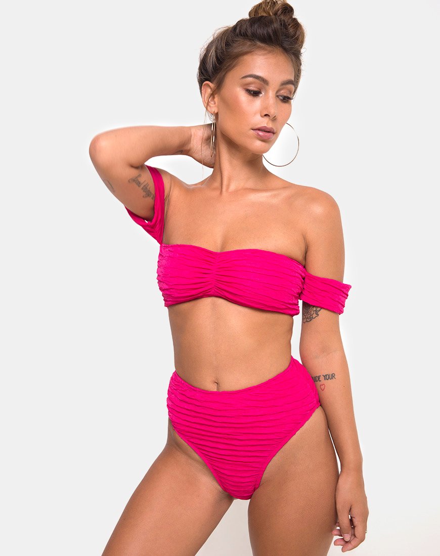 Image de Shaca Bikini Bottom in 80s Crinkle Pink Highlighter