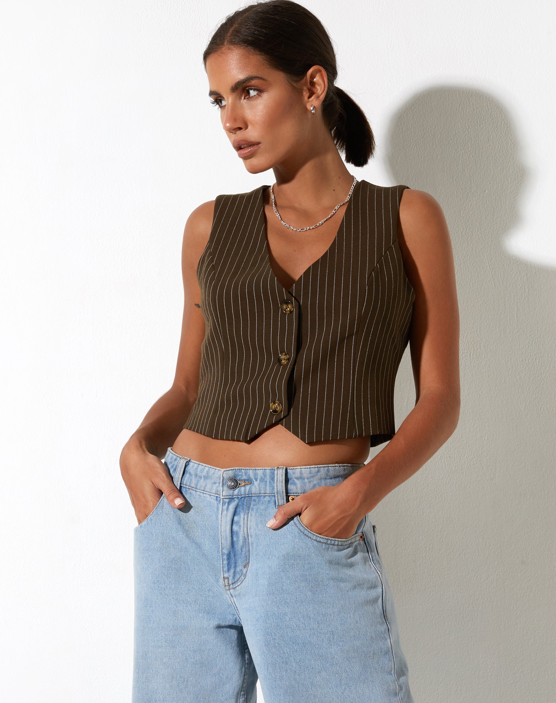 Image de Gilet Safar en Pinstripe Brown