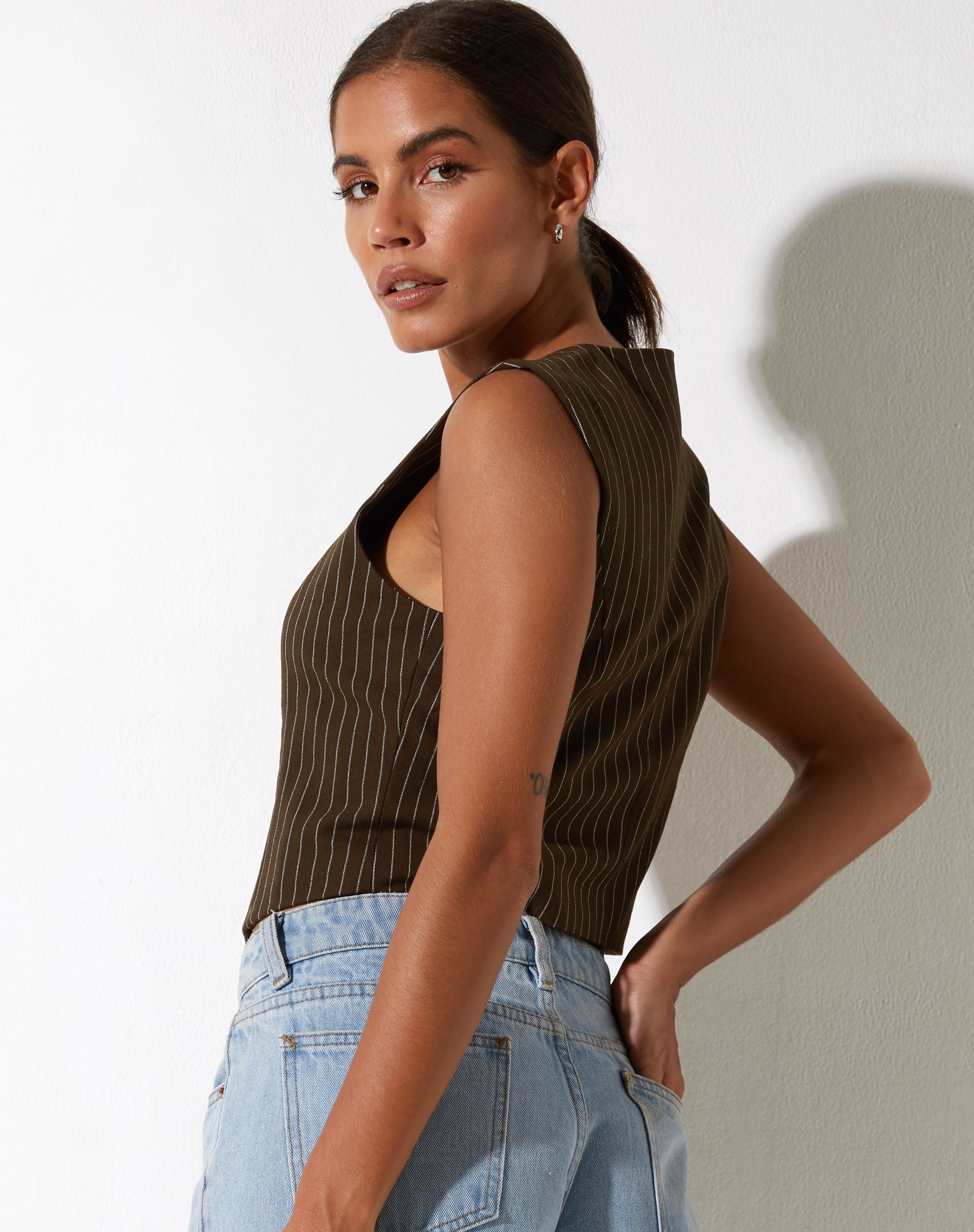 Image de Gilet Safar en Pinstripe Brown