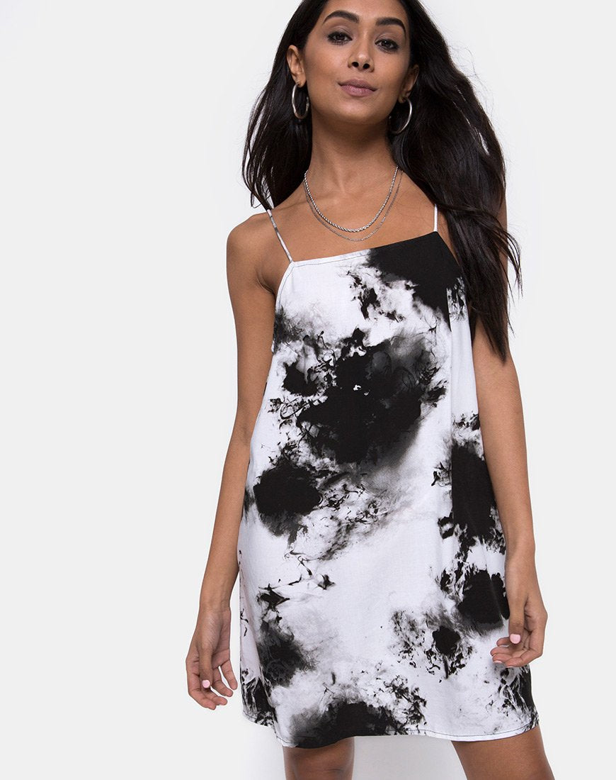 Image de Sagha Slip Dress in Mono Tie Dye Black and White