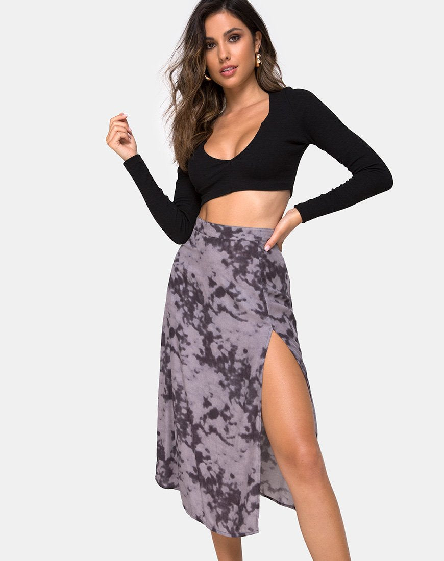Jupe midi Saika, Bleached Tie Dye Grey