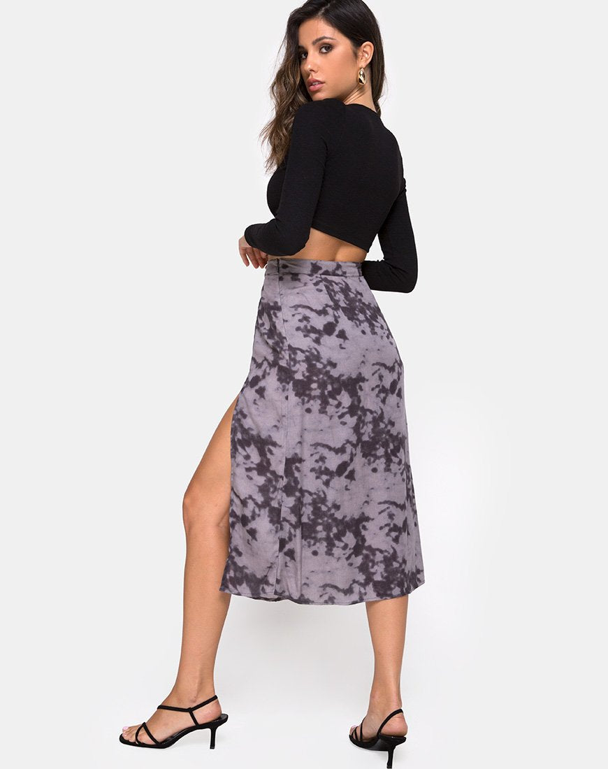 Jupe midi Saika, Bleached Tie Dye Grey