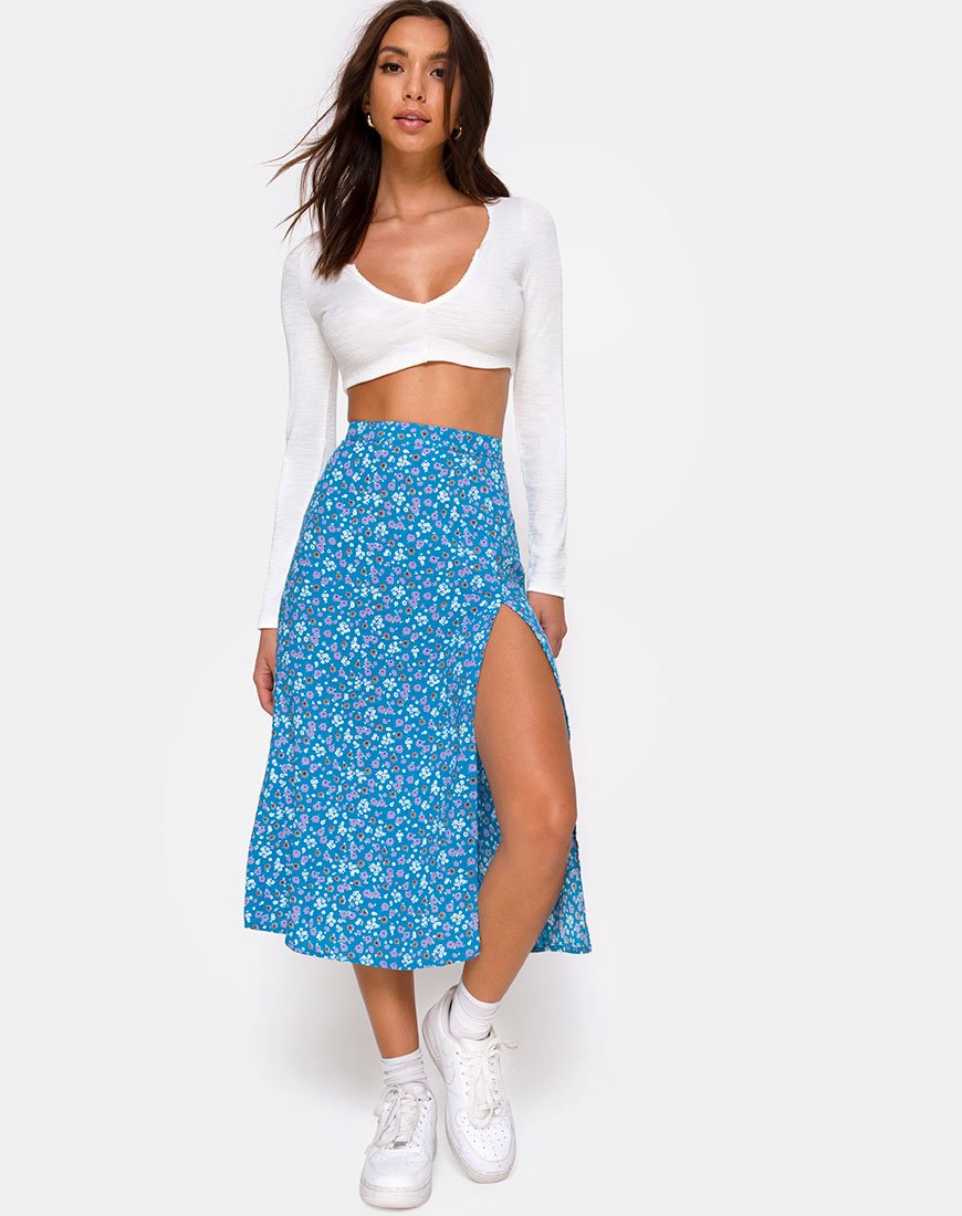 Image de Saika Midi Skirt in Bloom Baby Blue