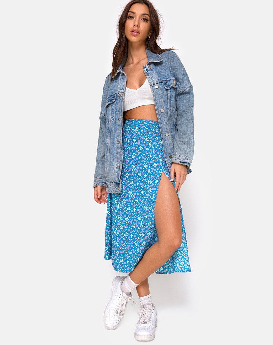 Jupe midi Saika, Bloom Baby Blue