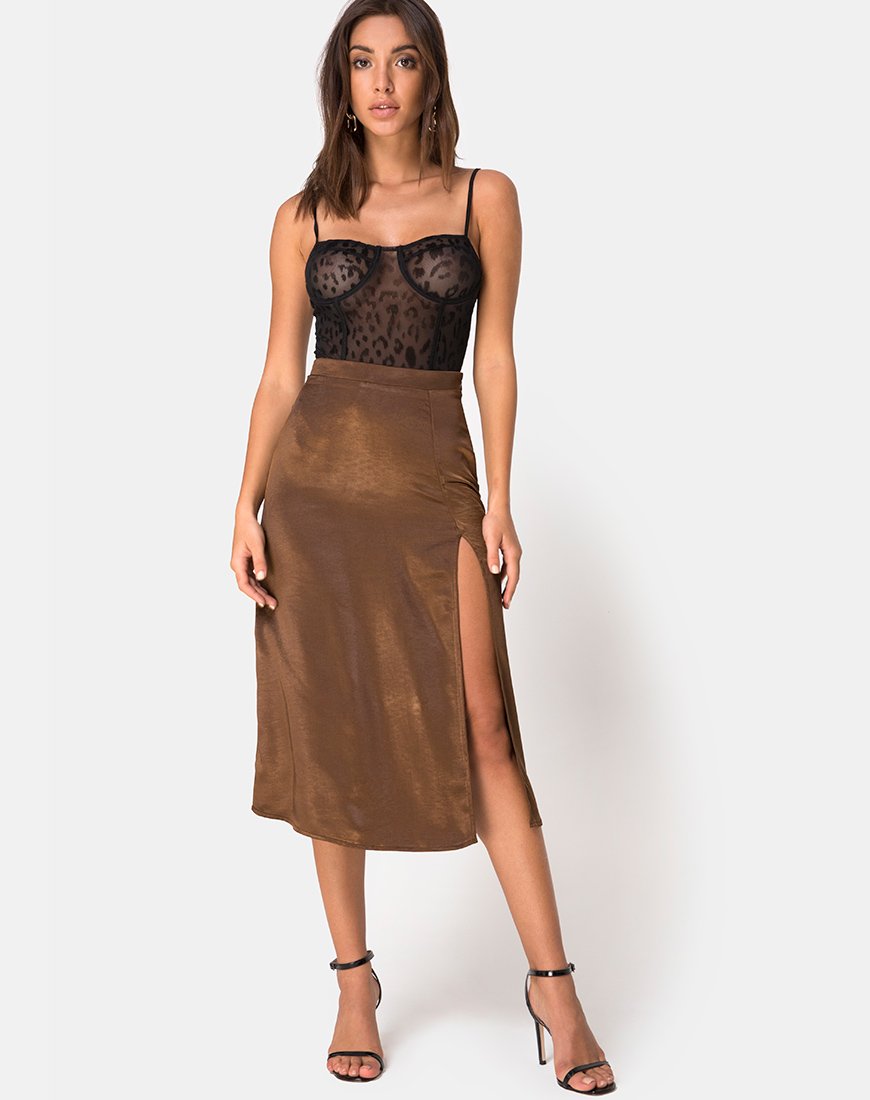 Jupe Saika en satin marron