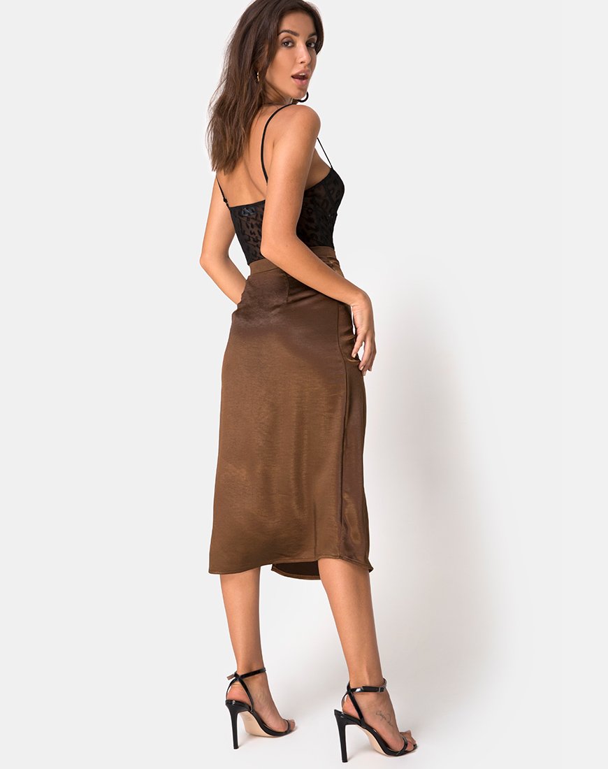 Jupe Saika en satin marron