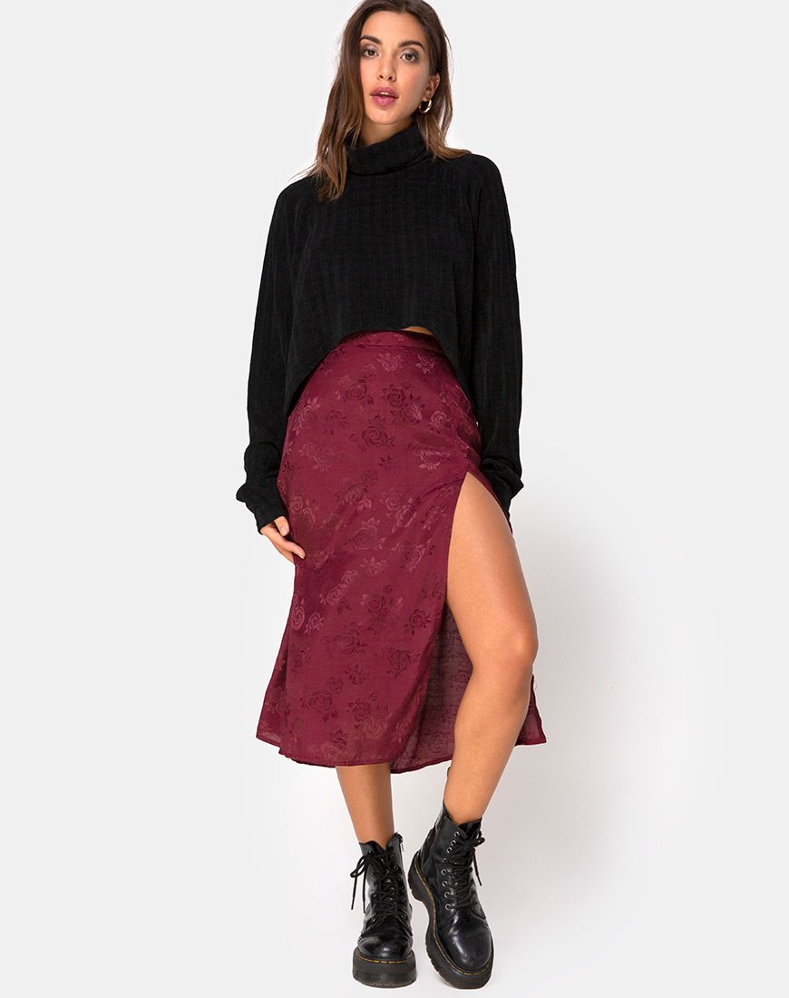 Image de la jupe midi Saika en satin Rose Burgundy