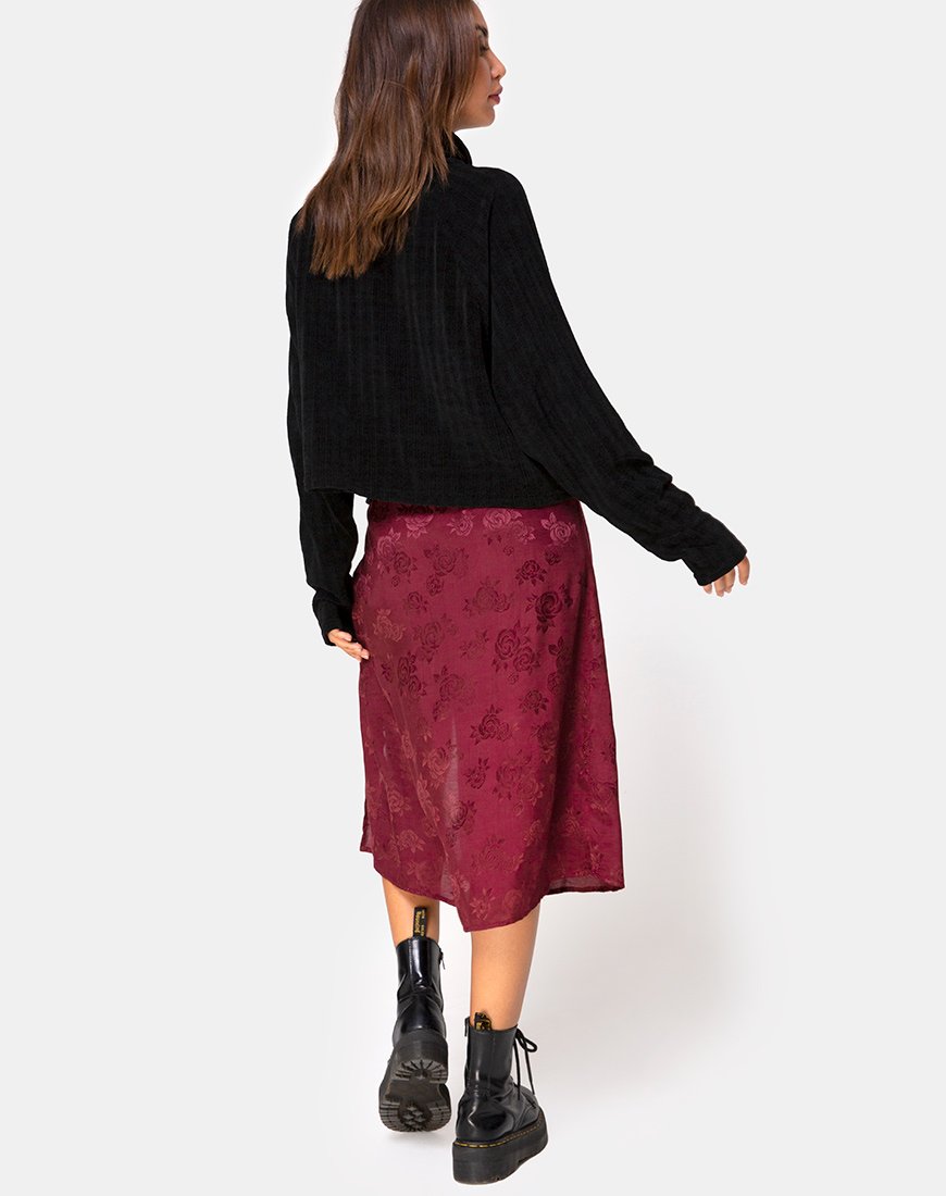 Image de la jupe midi Saika en satin Rose Burgundy