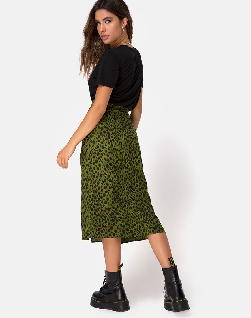 Image de la jupe midi Saika en kaki guépard