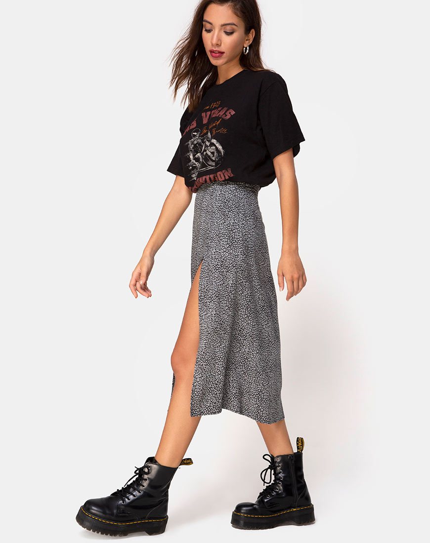 Image of Saika Midi Skirt in Ditsy Leopard Grey
