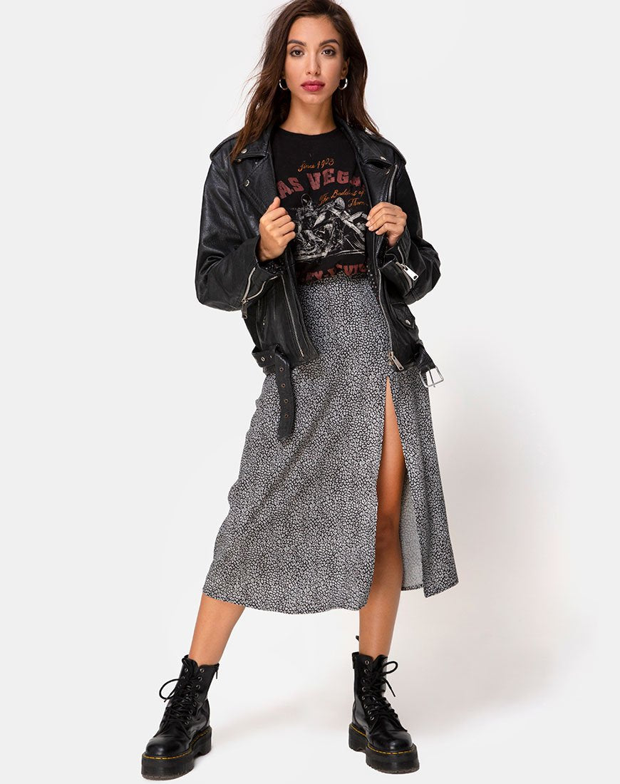 Jupe midi Saika, Ditsy Leopard Grey