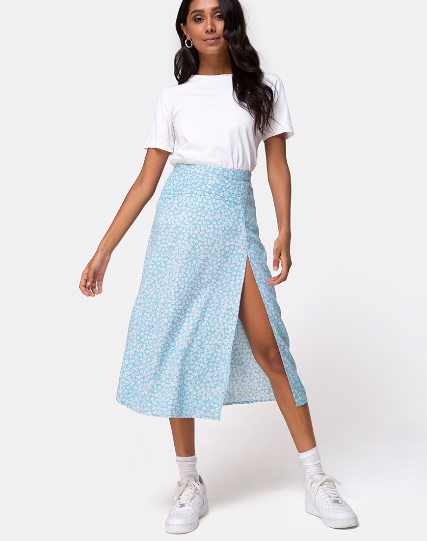 Jupe midi Saika, Ditsy Rose Blue