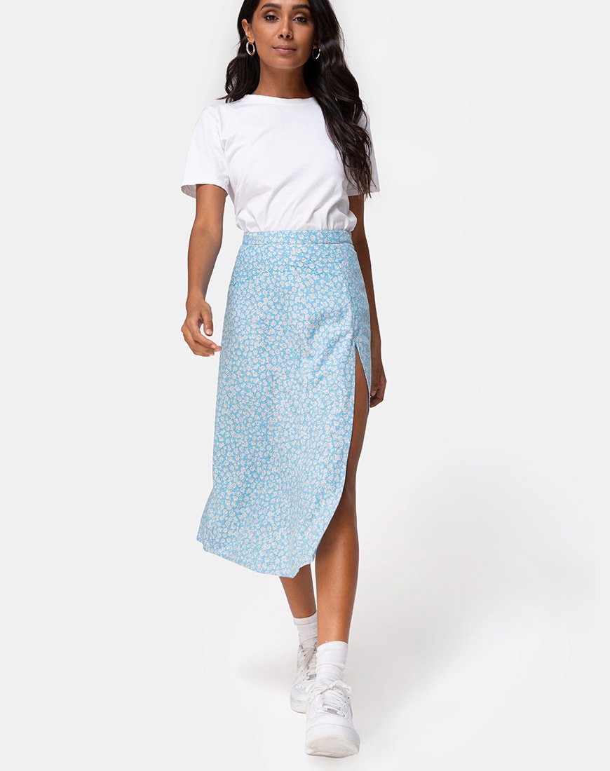 Image de la jupe midi Saika, Ditsy Rose Blue