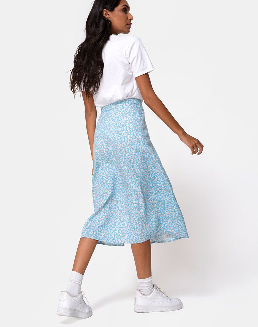Jupe midi Saika, Ditsy Rose Blue