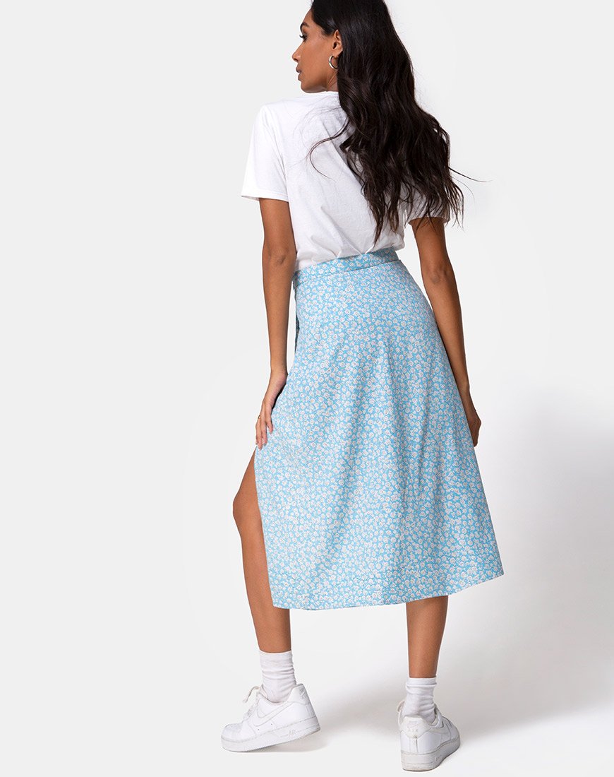 Image de la jupe midi Saika, Ditsy Rose Blue