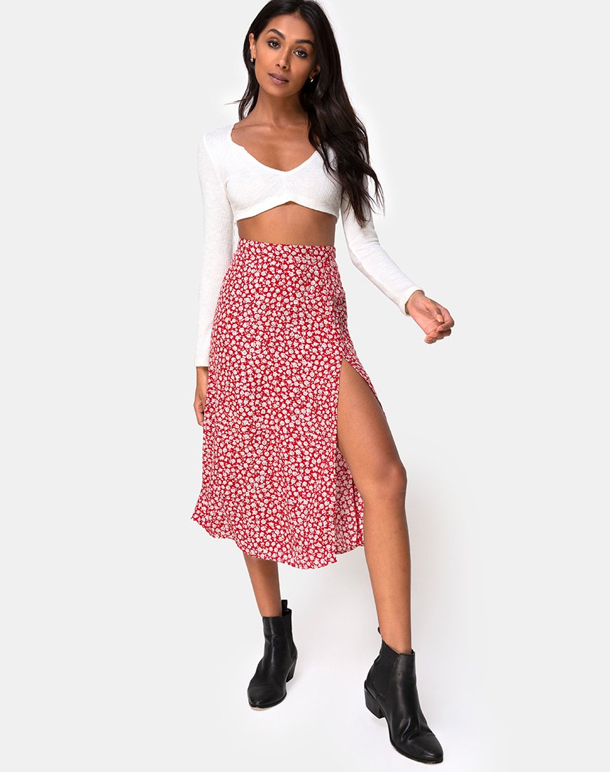 Image de la jupe Saika en Ditsy Rose Red Silver
