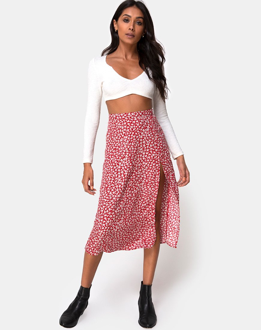 Image de la jupe Saika en Ditsy Rose Red Silver