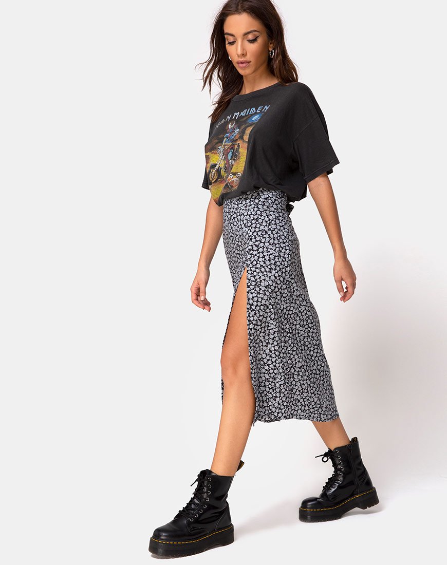 Image de la jupe midi Saika, Ditsy Rose Black