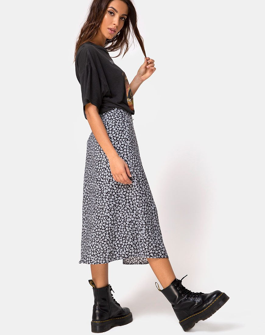 Image de la jupe midi Saika, Ditsy Rose Black