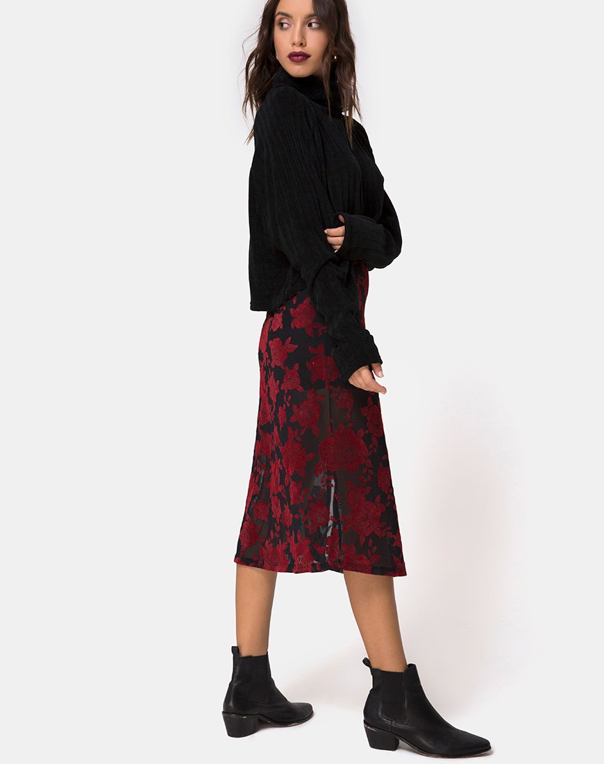 Image de la jupe midi Saika, rouge romantique Rose Flock