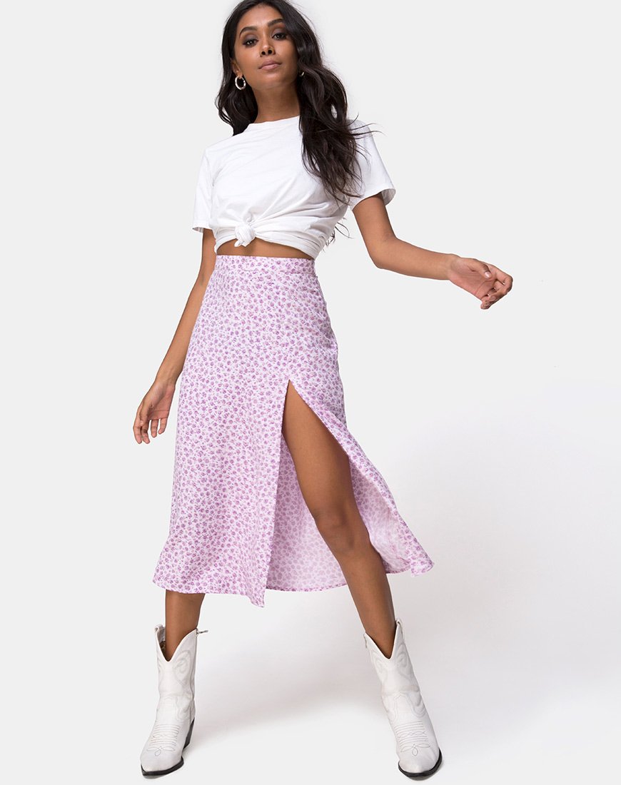Jupe midi Saika, Ditsy Rose Lilas