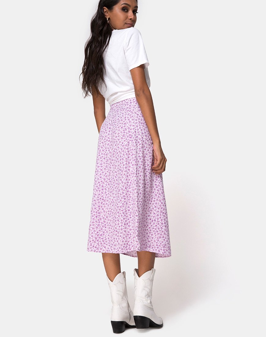 Image de la jupe midi Saika, Ditsy Rose Lilas