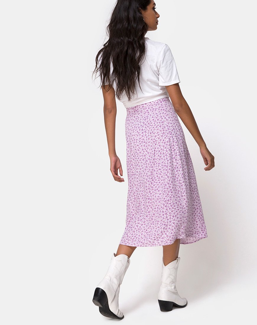 Jupe midi Saika, Ditsy Rose Lilas