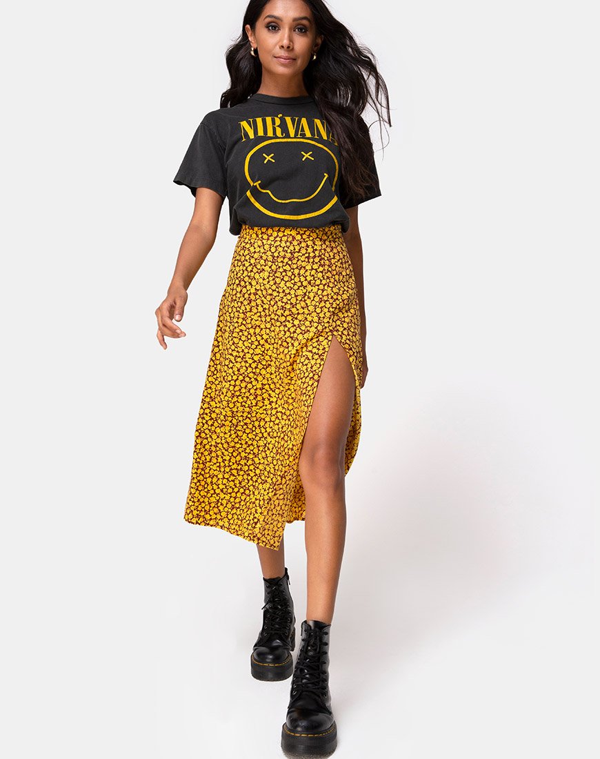 Image de la jupe midi Saika, Ditsy Rose Marigold
