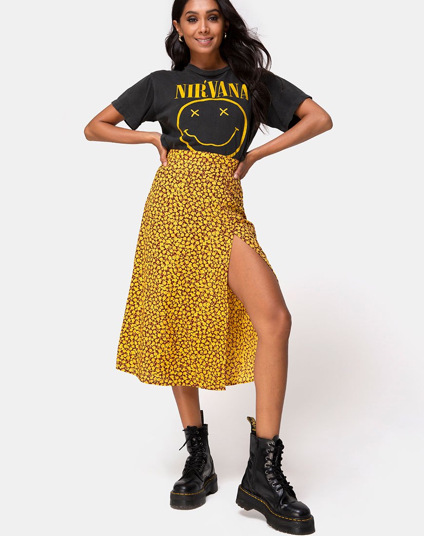 Jupe midi Saika, Ditsy Rose Marigold