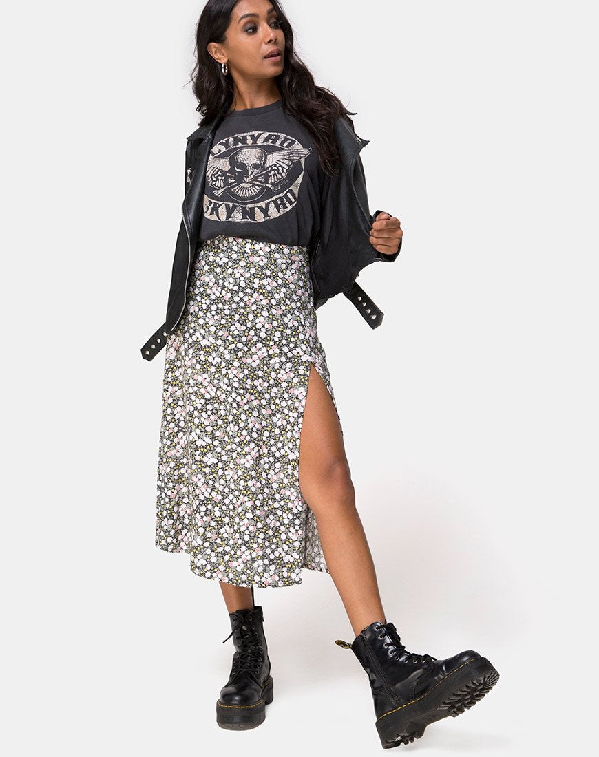 Jupe midi Saika, florale Field Olive