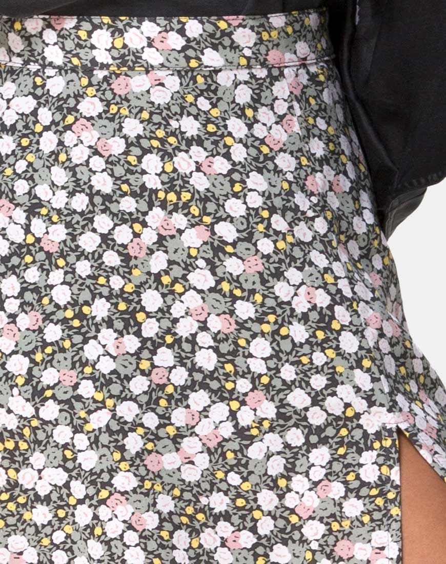 Image of Saika Midi Skirt in Floral Field Olive