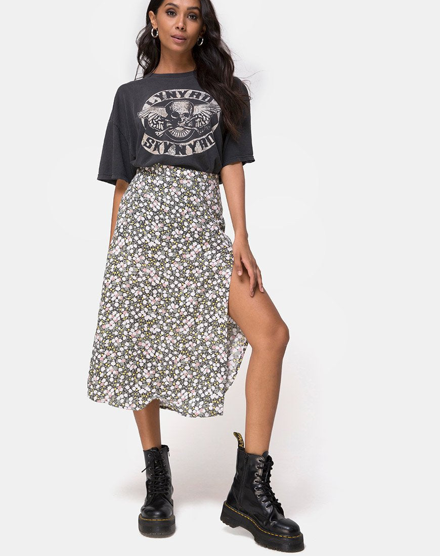 Image of Saika Midi Skirt in Floral Field Olive