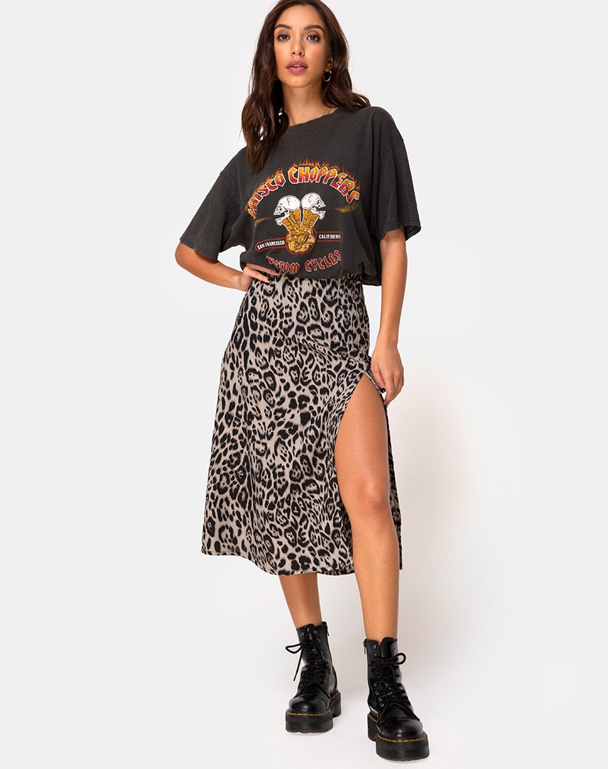 Jupe midi Saika, gris léopard