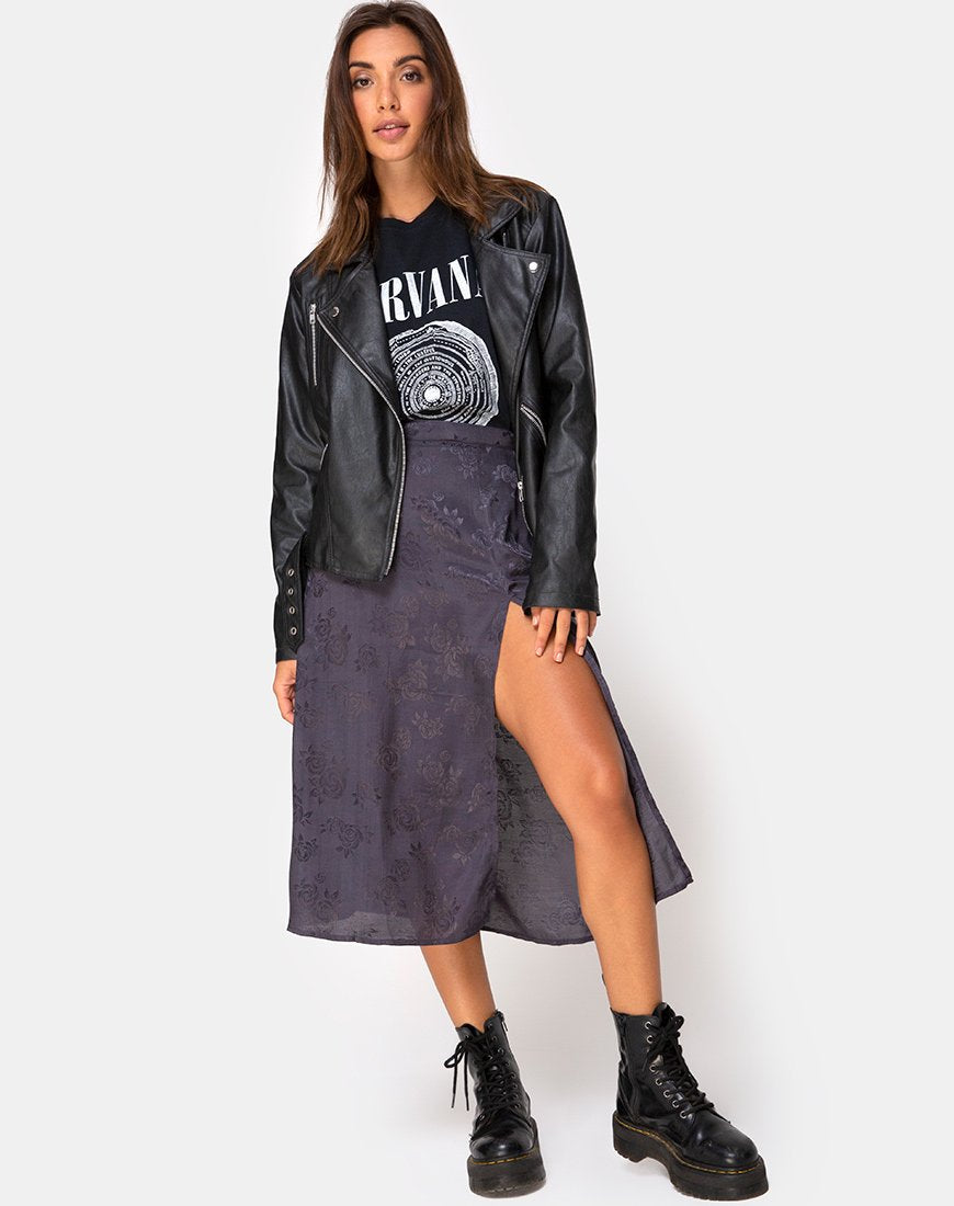 Jupe midi Saika en satin rose gris