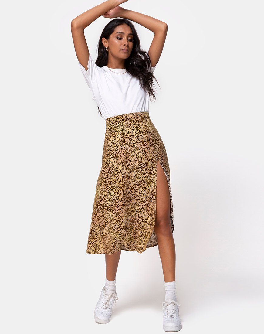 Image de la jupe midi Saika en Mini Tiger Brown