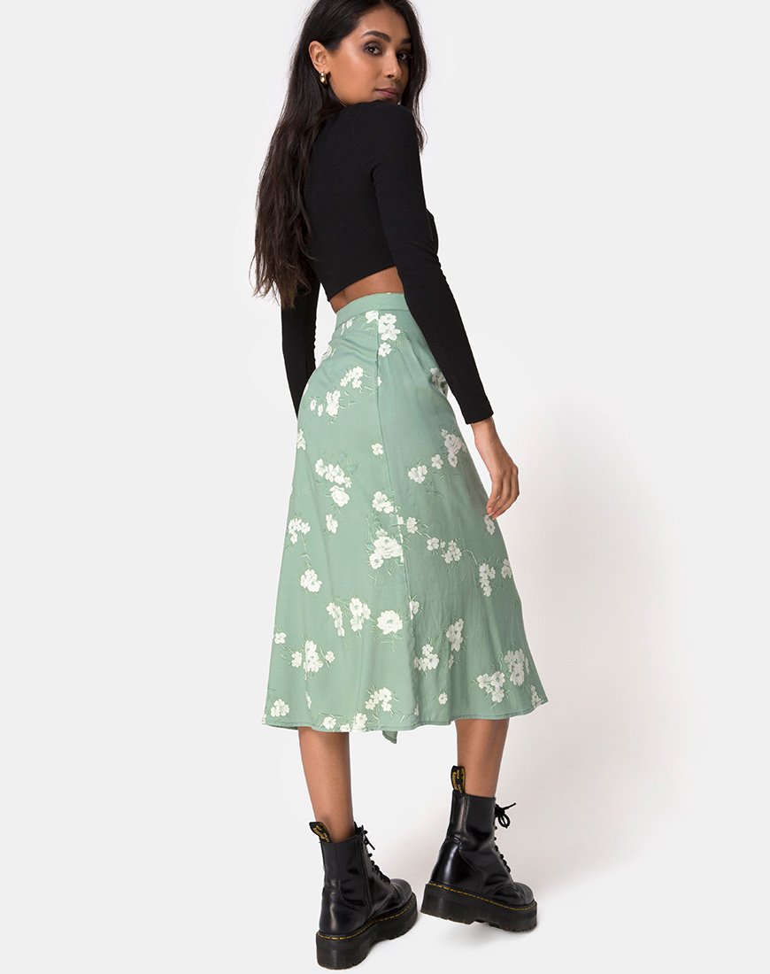 Image of Saika Midi Skirt in Mono Flower Green
