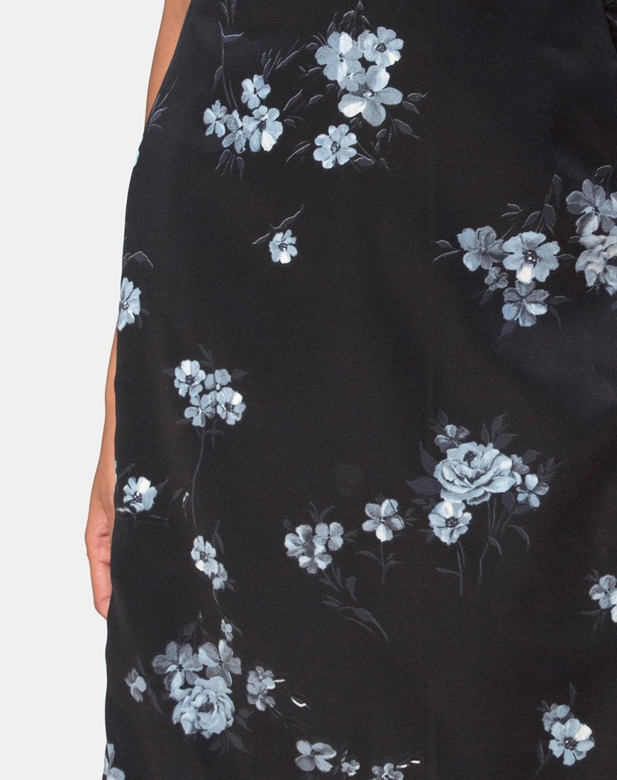 Image of Saika Midi Skirt in Mono Flower Black