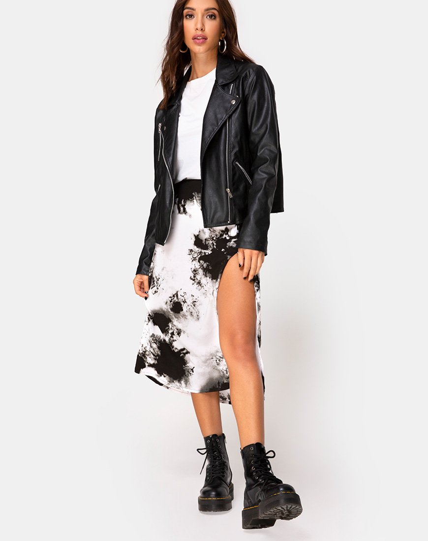 Image of Saika Midi Skirt in Mono Tie Dye Black and White