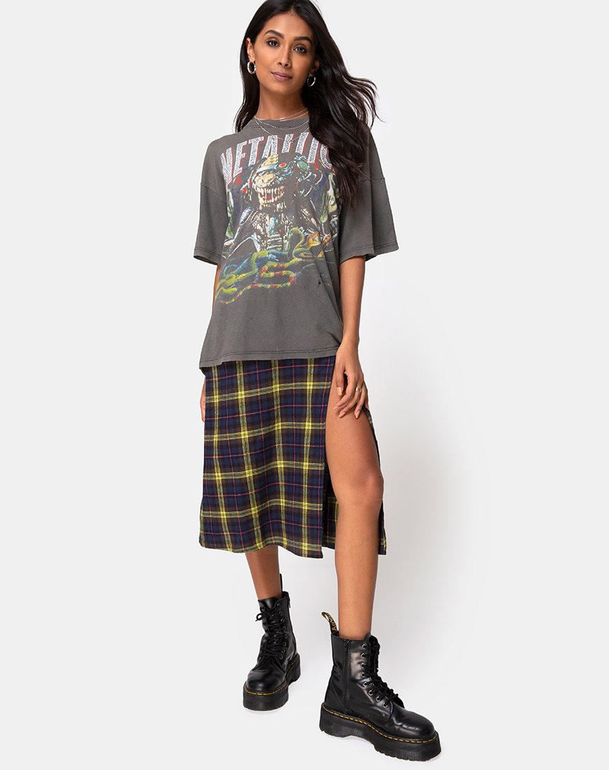 Image of Saika Skirt in Plaid Brown Yellow Check