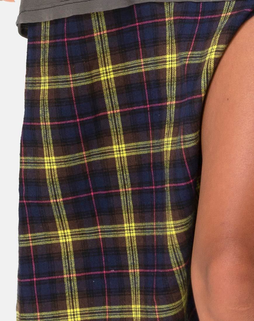 Image of Saika Skirt in Plaid Brown Yellow Check