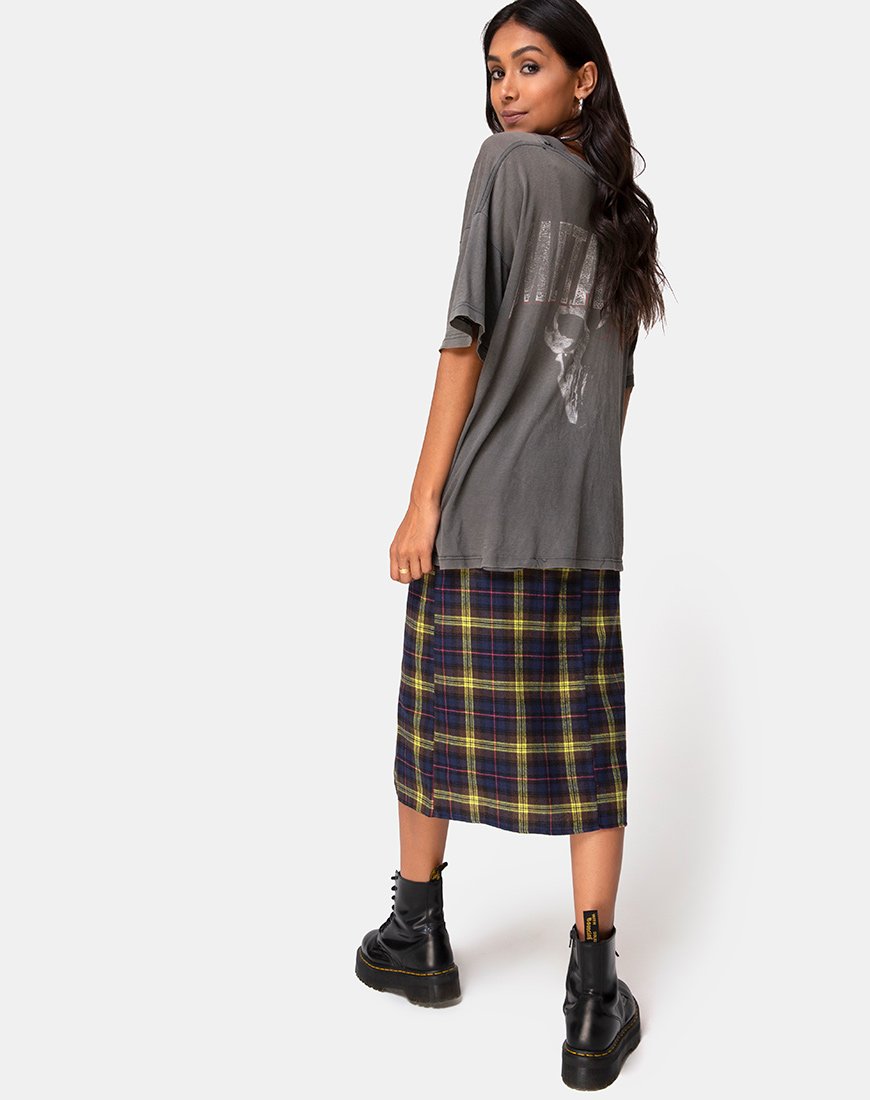 Image of Saika Skirt in Plaid Brown Yellow Check